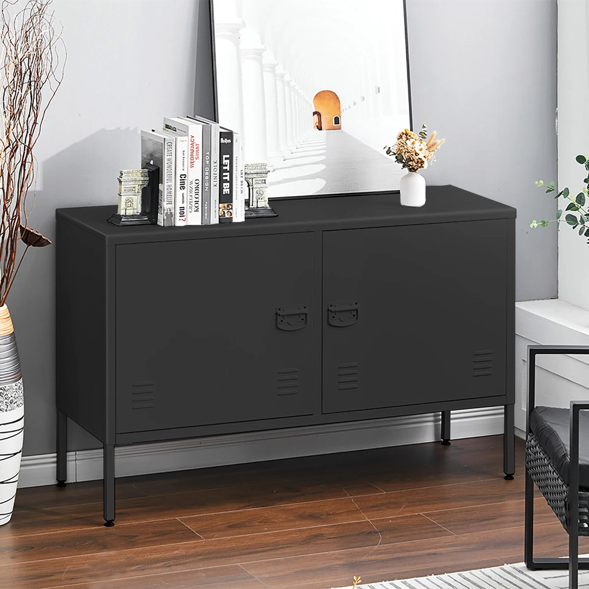 Black metal console cabinet deals