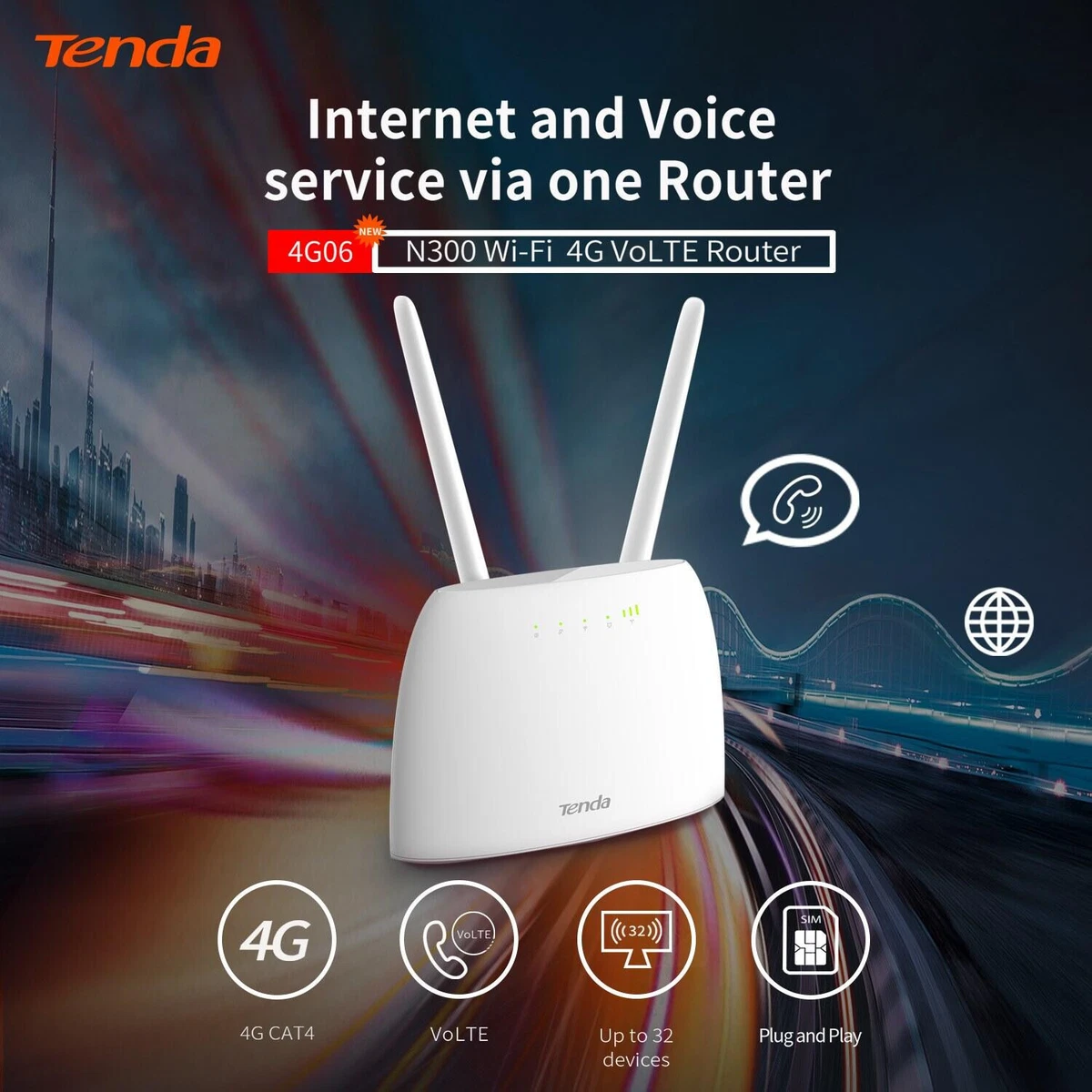 Tenda 4G LTE 2.4GHz 300Mbps Wireless Router