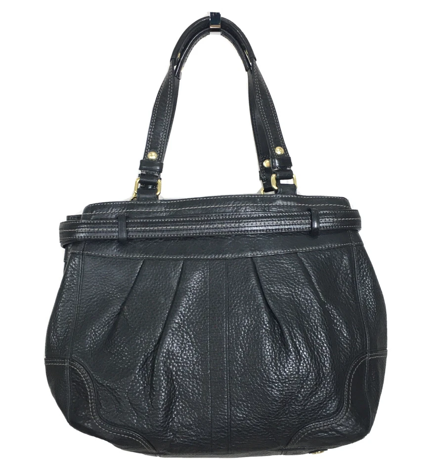 Coach Pleated Hamptons Carryall Tote Black Pebble Leather Satchel Handbag EUC  - Image 3 of 4