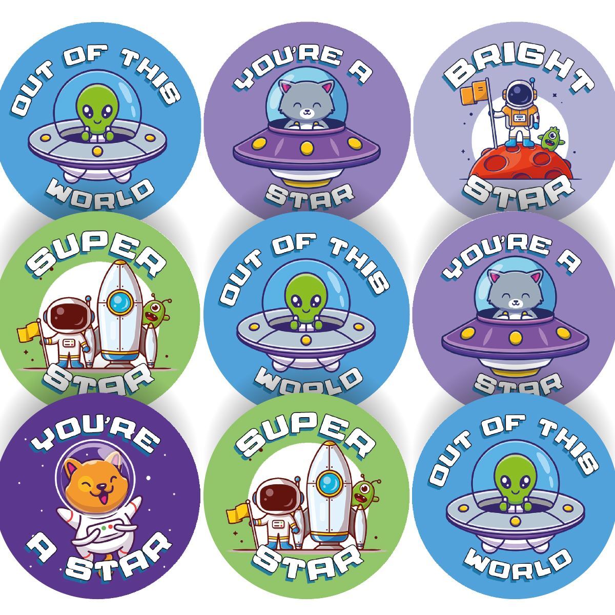 144 Outta Space - Themed Reward Stickers for Teachers or Parents - Size 30mm