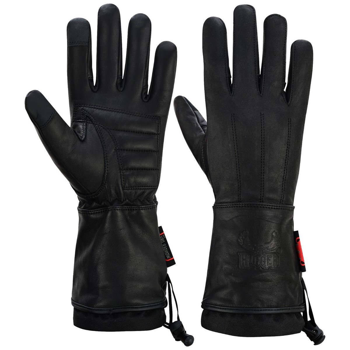 Men's Lined Gauntlet Motorcycle Water Resistant Leather Winter Warm Gloves