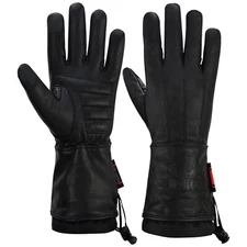 Men's Lined Gauntlet Motorcycle Water Resistant Leather Winter Warm Gloves