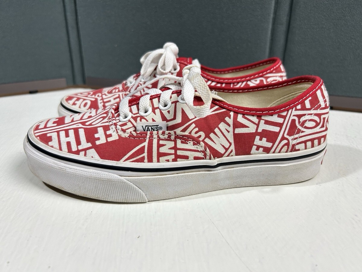 Vans Off The Wall Women’s Size Red/White All Over Logo Print Sneaker Shoes