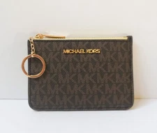 Michael Kors Jet Set Travel S Coin Pouch ID Key Holder Wallet MK Brown Buttercup