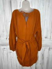 NWOT Free People The Only One Long Sleeve Ruched Mini Dress Ochre Rust Orange S