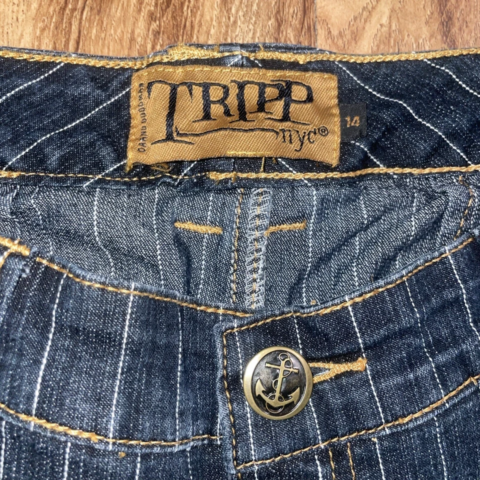 Pantalones cortos de jean a rayas Tripp NYC de colección talla 14 de Daang Goodman Goth Y2K Foto 2 de 4