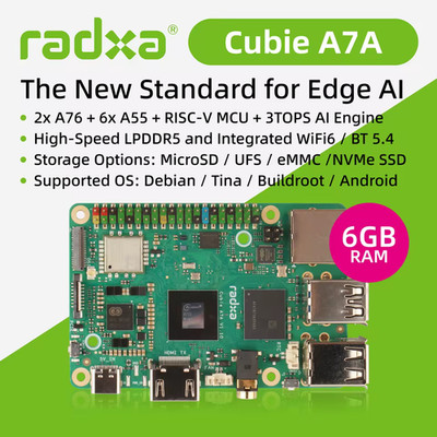 Radxa A7A Cubie 8core a76 6gbRAM Single Board Pi 5 Computer raspberry NPU 3TOPS