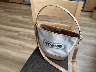 Coach Damen Umhängetasche Beige Leinen mit Leder  Topzustand 