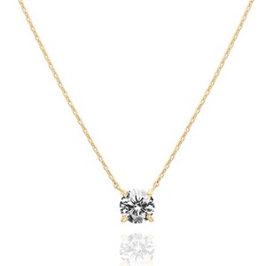 Authentic 14K Gold Plated 1.5 Carat Cubic Zirconia Solitaire Dainty Choker Necklace