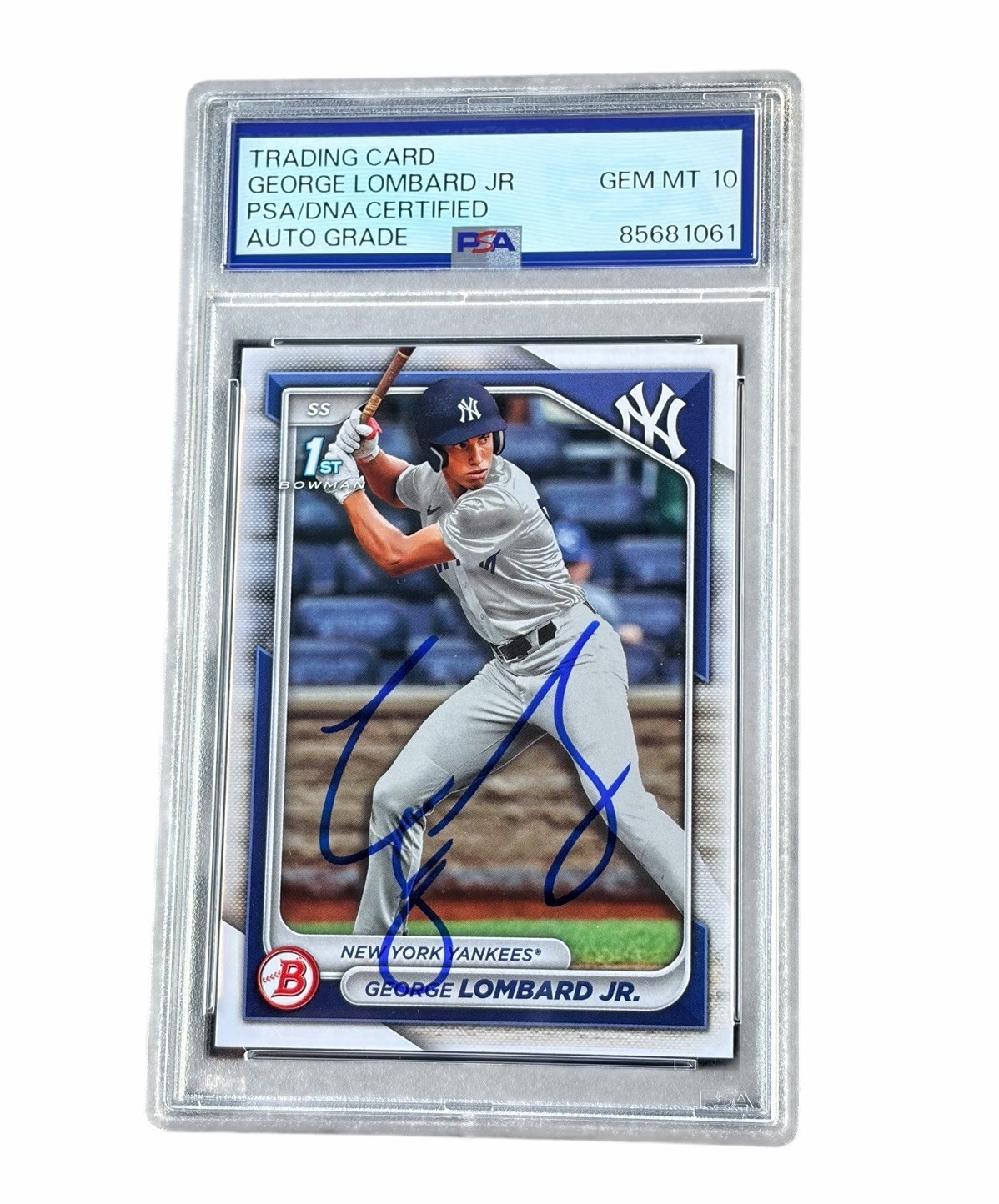George Lombard Jr Signed Card 2024 1st Bowman Paper Auto New York Yankees PSA 10