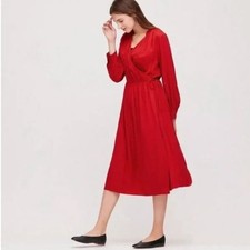 Uniqlo Red Wrap Midi Staple Minimalist Dress size S New!