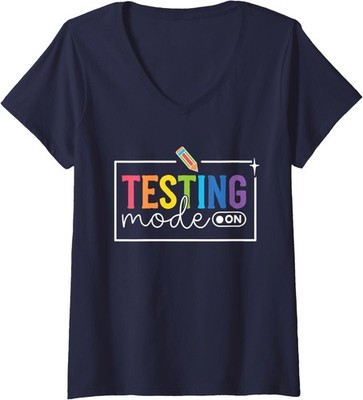 Funny Testing Mode on Testing Day Motivational Teacher Kid Ladies' V-Neck Tshirt