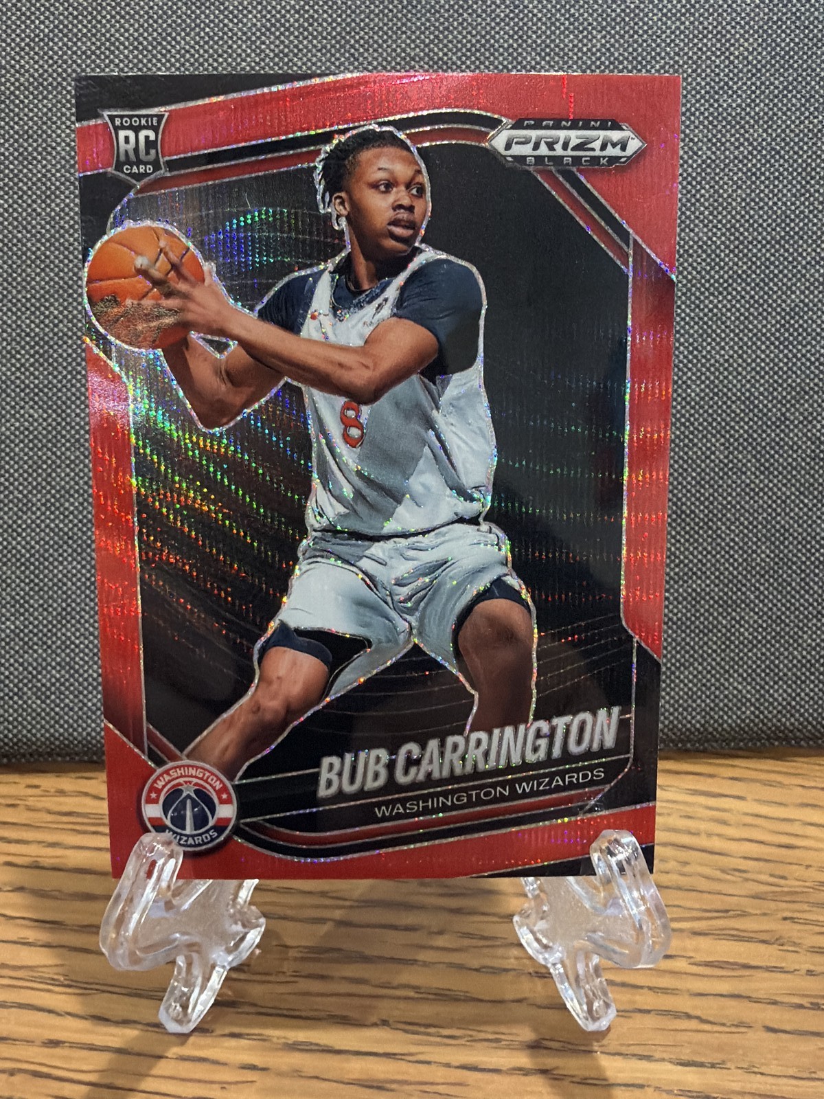 2024-25 Panini Prizm Black Bub Carrington #92 Red Wave RC