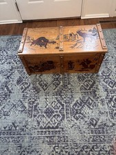 Vtg Wood Toy Chest / Child Box Cowboy Western Stage Coach Buffalo Box