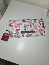 NWT Mundi Women's Wallet Pink Purple Butterflies Faux Leather Snap Closure