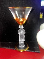 Vintage Bayel Crystal Napoleon Stem Cordial Goblets Set of 2 Trim 24k Gold