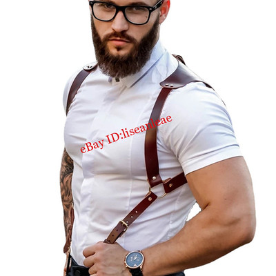Men Leather Body Suspender Belt Chest Strap Fetish Harness Restraint Shoulder
