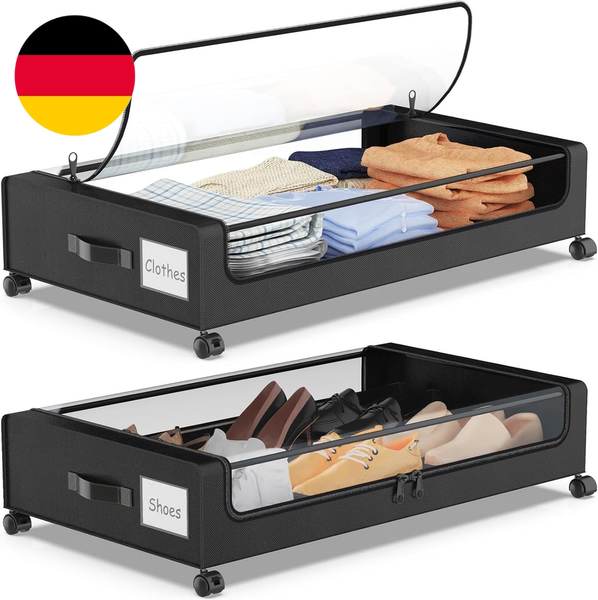 2 StüCk Unterbett Aufbewahrungsbox 50L Unterbettkommode Mit Rollen Bettkasten Or-image