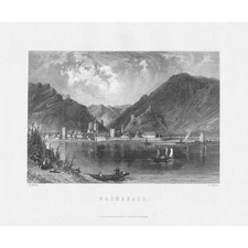 BACHARCH View of the Town - Antique Print 1872