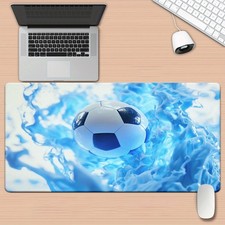 An XXL Non-Slip Rubber Mouse Pad Featuring a Blue Water Wave Design of a Socce