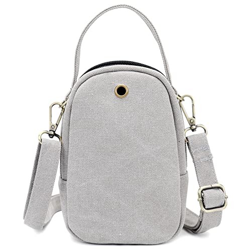 Canvas Small Crossbody Bag Cell Phone Purse for Women Embroidered Light Grey - Photo 2 sur 5