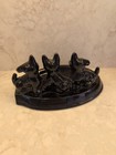 Vintage 1980s Black Scottie Dogs Ceramic Ashtray with Gold Tone Scottish Figures — photo 3