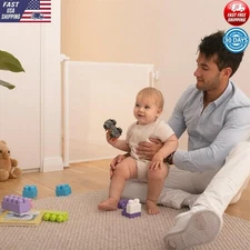 Retractable Baby Gate 55" Wide Child Pet Safety WhiteGate 3-Way Locking New