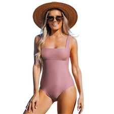 Cupshe Women's Wide Straps Vintage Square Neck One-Piece Swimsuit Dusty Rose S