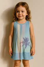 Sol Angeles Girls Sleeveless Dress 4T β Palm Tree Print Ombre Tie-Dye USA Made