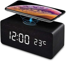 Sveglia Digitale Da Tavolo in Legno Con Ricarica Wireless Orologio Da Tavolo a L