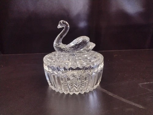 Vintage Jeanette Clear Glass Swan Covered Candy Dish Sawtooth Edge