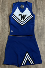 Child Cheerleader Uniform Outfit Halloween Costume 30 Top 24 Skirt Blue READ