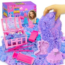Unicorn Stretchy Cloud Sand,Blue Pink Play Sand,Treasure Chest with Sensory...