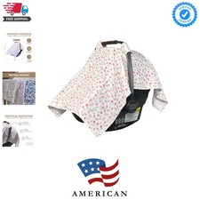 Baby Car Seat Cover - Pink Floral Leaves - 100 Organic Muslin - Soft Breath...