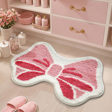 Absorbent Pink Bow Bath Rug, Extra Thick Bathroom Mat, Non-Slip Mat for Girls Be