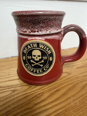 Death Wish Coffee Mug x Skull and Crossbones Red Speckled Deneen Pottery (2023)