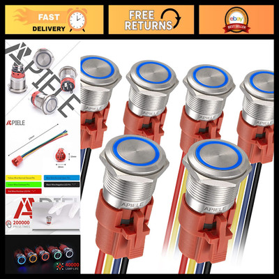 19mm Stainless Steel Push Button Switch 12V-24V DC LED SPDT 1NO 1NC - 6PCS Silve