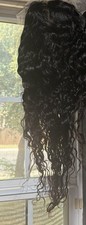 28" 13x6 BLK Deep Wave Uncut Lace Front Wig  200% Density Curly Human Hair -NEW-