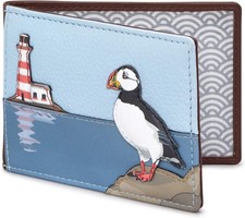 Travel Wallet - Puffin Island Leather Card Holder for Commuter Pass - 3 Pockets