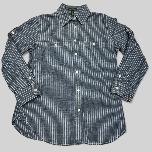 Lauren Jeans Co Ralph Lauren Women's S Blue Striped Cotton Button Down Shirt