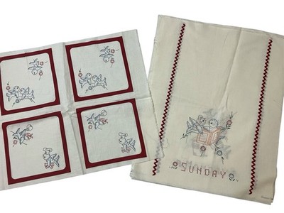 RJR Mommas Apron String Stamped Days Of The Week Bluebird Tea Towel Fabric Panel
