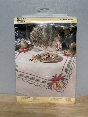 Rico Design Table Cloth Cross Stitch Kit Christmas Bells Square 35 x35  #46617