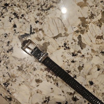 Vintage Dicelli Croc Style Black Leather Belt size 38 Silver Tone Conchos 