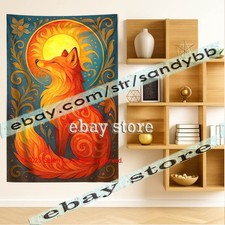 Tapiz de arte mítico Sunveil Fox fantasía solar decoración hogar impresión de pared 39X59 pulgadas