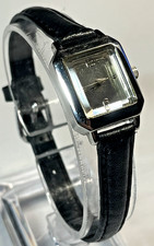 Nine West 19mm Silver Tank Watch Emarald cut Glass Leather Strap New Battery