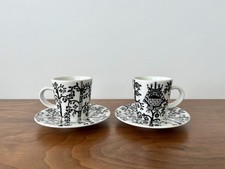 Pair IITTALA TAIKA White / Black Espresso Cups & Saucers Owl - Klaus Haapaniemi