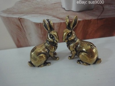 Pair ofSolid Brass Lucky Rabbits Statues for Home Garden Decor