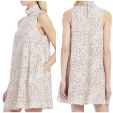 Amanda Uprichard High Neck Floral Sleeveless Mini Dress Size XS Cream Pockets