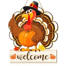 Thanksgiving Turkey Door Sign Decorations, Fall Welcome Wooden Hanging Sign, ...