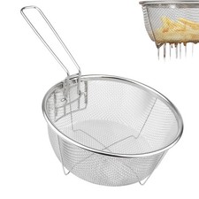 Stainless Steel Deep Fry Basket Round Mesh French Chip Frying Foldable Handles